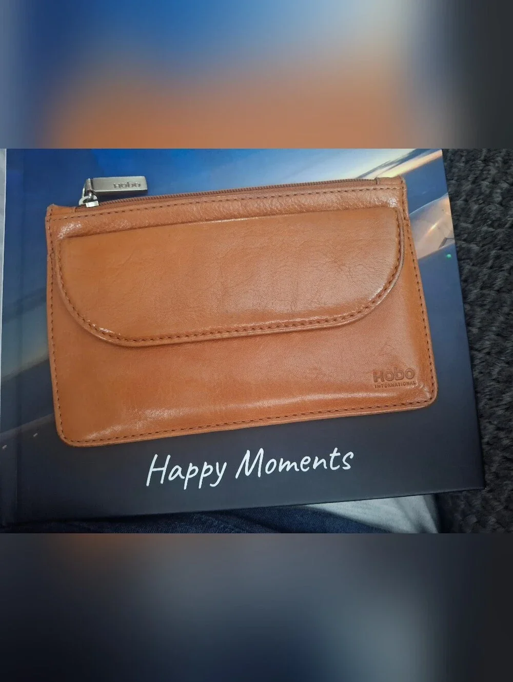 HOBO Tan Leather Zip Wallet with Front Flap Pocket
